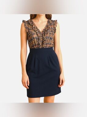 Anthropologie Maeve Silk Bodice Raw Edge Cotton Pencil Skirt Dress